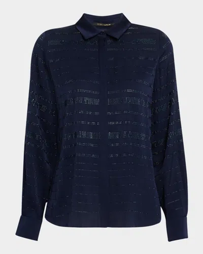 Kobi Halperin Korry Rhinestone Striped Blouse In Midnight Blue