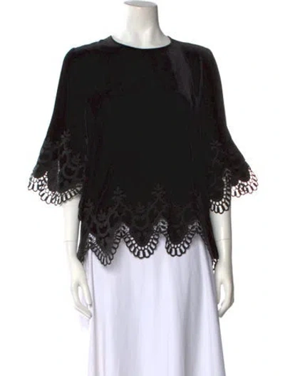 Pre-owned Kobi Halperin Lace Pattern Crew Neck Blouse In Black