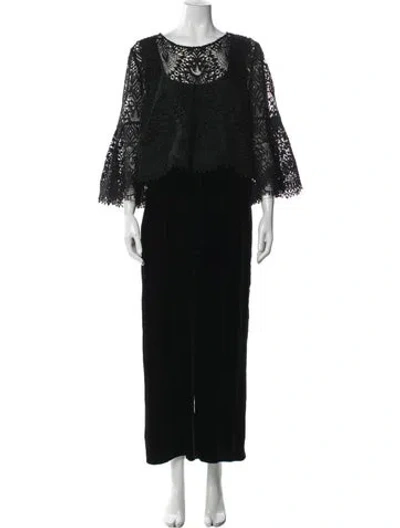 Pre-owned Kobi Halperin Lace Pattern Crew Neck Jumpsuit In Black