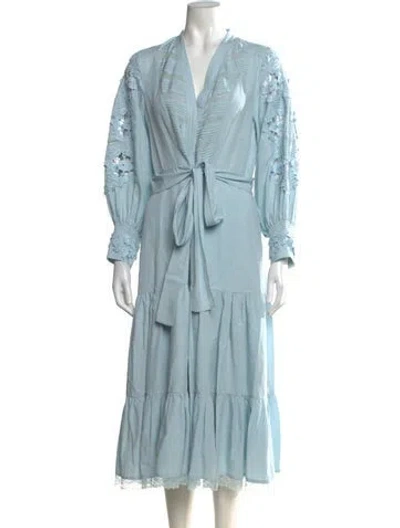 Pre-owned Kobi Halperin Lace Pattern Long Dress In Blue