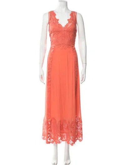 Pre-owned Kobi Halperin Lace Pattern Long Dress In Orange