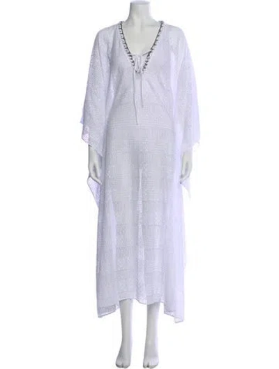 Pre-owned Kobi Halperin Lace Pattern Long Dress In White