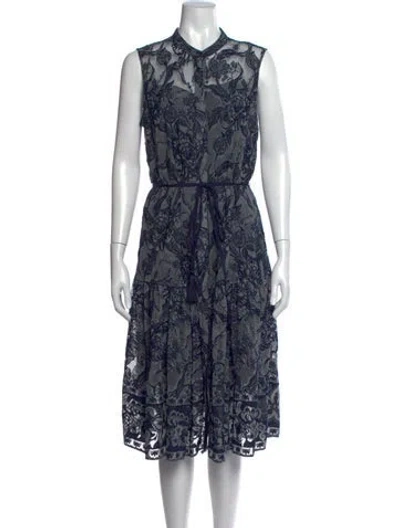 Pre-owned Kobi Halperin Lace Pattern Midi Length Dress In Blue