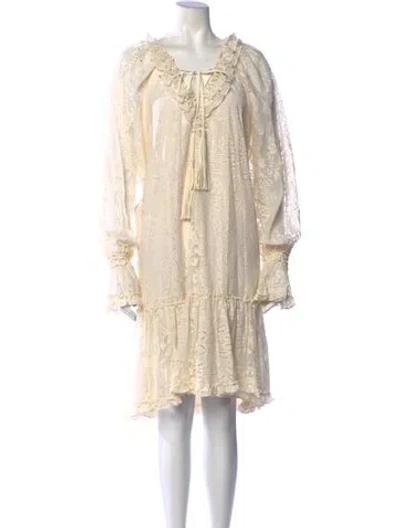 Pre-owned Kobi Halperin Lace Pattern Midi Length Dress W/ Tags In Neutrals