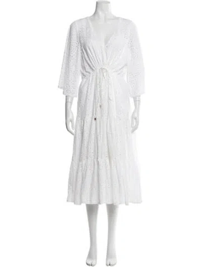 Pre-owned Kobi Halperin Lace Pattern Midi Length Dress In White
