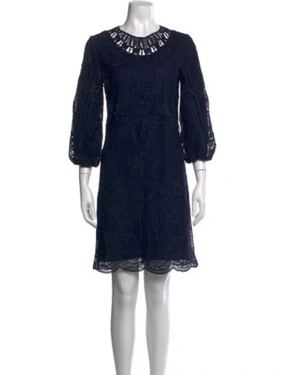 Pre-owned Kobi Halperin Lace Pattern Mini Dress In Blue