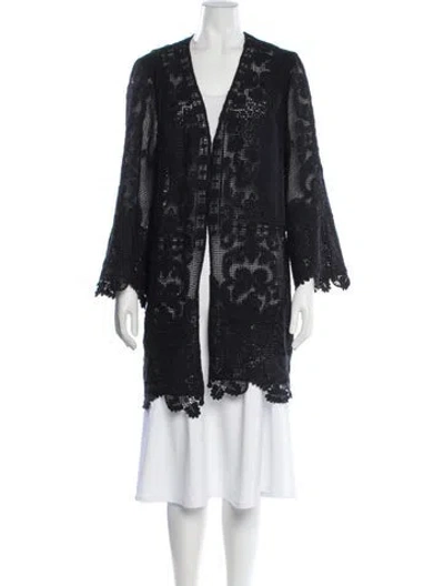 Pre-owned Kobi Halperin Lace Pattern Open Front Sweater In Black