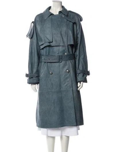 Pre-owned Kobi Halperin Lamb Leather Trench Coat In Blue