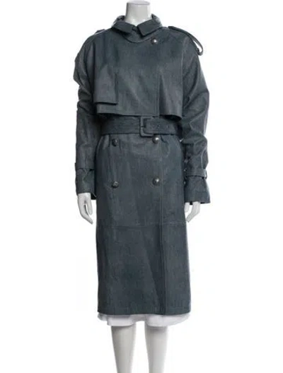 Pre-owned Kobi Halperin Lamb Leather Trench Coat W/ Tags In Blue