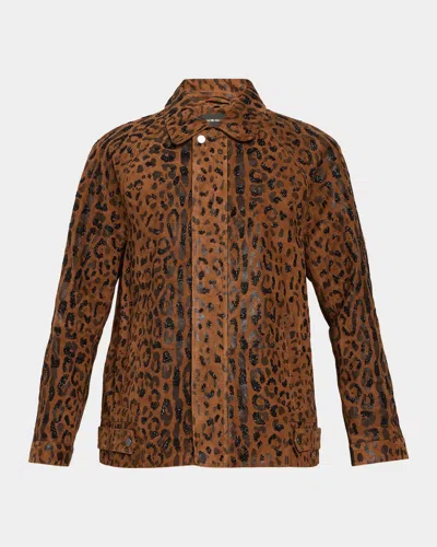 Kobi Halperin Lana Beaded Animal-print Suede Jacket In Brown