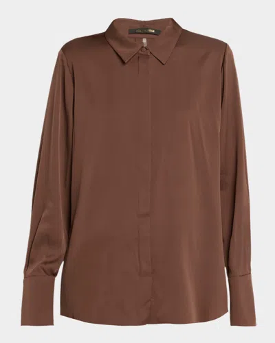 Kobi Halperin Larissa Split-cuff Button-down Blouse In Brown