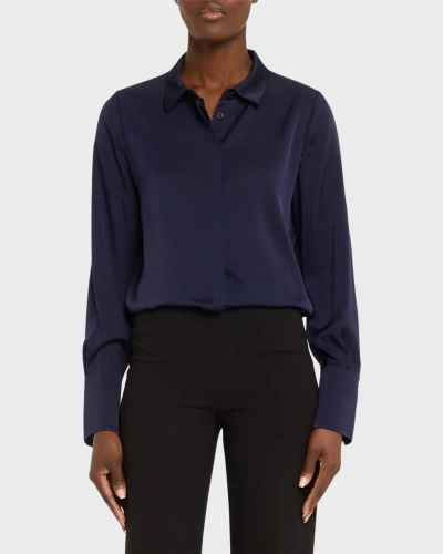 Kobi Halperin Larissa Split-cuff Button-down Blouse In Midnight Blue