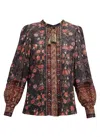 Kobi Halperin Laurena Floral-print Burnout Pintuck Blouse In Black