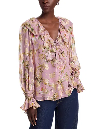 Kobi Halperin Leia Jacquard Ruffle Blouse In Pink