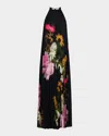 Kobi Halperin Leona Floral Satin Open-back Maxi Dress In Black