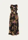 Kobi Halperin Lesley Floral-print Ruffle Maxi Dress In Black Multi