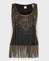 Kobi Halperin Lilit Chain Fringe Sleeveless Blouse In Black