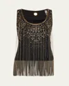 Kobi Halperin Lilit Chain Fringe Sleeveless Blouse In Black