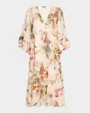 Kobi Halperin Limone Metallic Floral Tiered Silk Blend Midi Dress In Ecru Multi