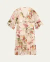 Kobi Halperin Limone Metallic Floral Tiered Silk Blend Midi Dress In Ecru Multi