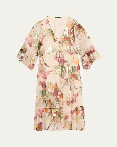 KOBI HALPERIN LIMONE TIERED FLORAL-PRINT FIL COUPE MIDI DRESS
