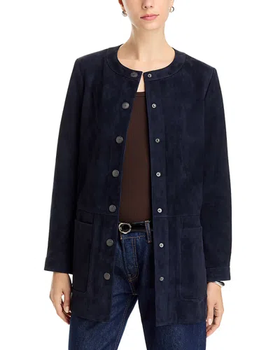 Kobi Halperin Linda Collarless Leather Coat In Blue