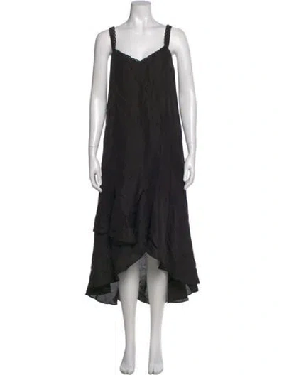 Pre-owned Kobi Halperin Linen Midi Length Dress In Black