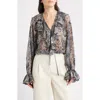 Kobi Halperin Locke Paisley Ruffle Semisheer Chiffon Top In Gold