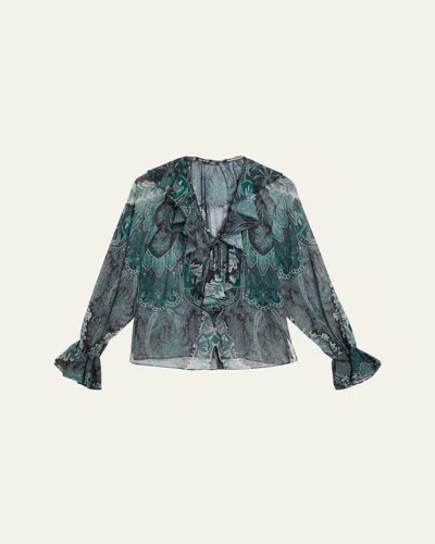 Kobi Halperin Locke Ruffle Tie-neck Blouse In Multi