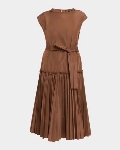 Kobi Halperin Logan Pleated Drop-waist Midi Dress In Brown