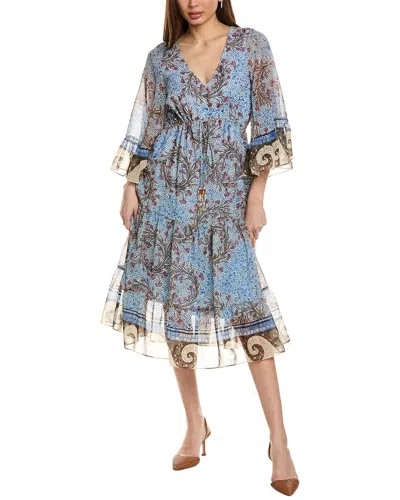 Kobi Halperin Logan Print V-neck Ruffle Sleeve Dress In Blue