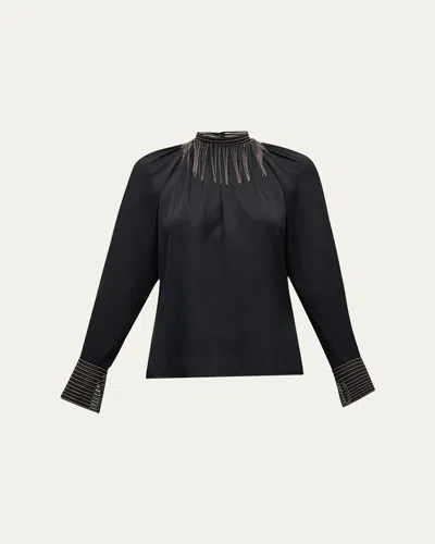 Kobi Halperin Long-sleeve Blouse With Chain Neck Detail In Black