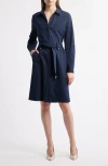 Kobi Halperin Long Sleeve Cotton Blend Shirtdress In Indigo