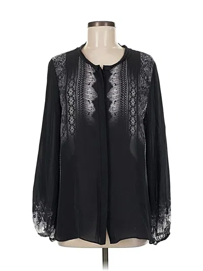 Pre-owned Kobi Halperin Long Sleeve Silk Top Black Keyhole Neckline Tops