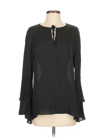 Pre-owned Kobi Halperin Long Sleeve Silk Top Black Keyhole Neckline Tops