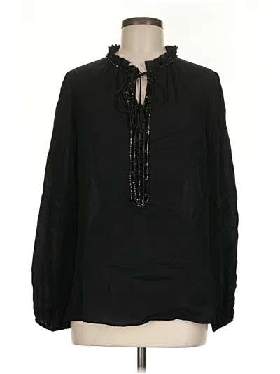 Pre-owned Kobi Halperin Long Sleeve Silk Top Black Keyhole Neckline Tops