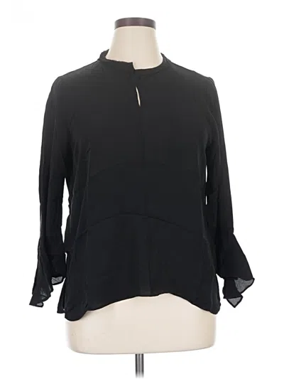 Pre-owned Kobi Halperin Long Sleeve Silk Top Black Keyhole Neckline Tops