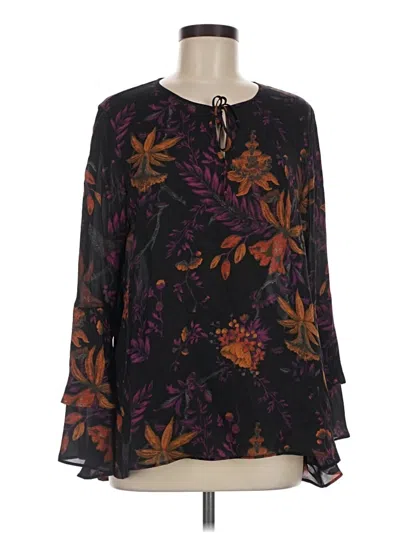 Pre-owned Kobi Halperin Long Sleeve Silk Top Black Keyhole Neckline Tops