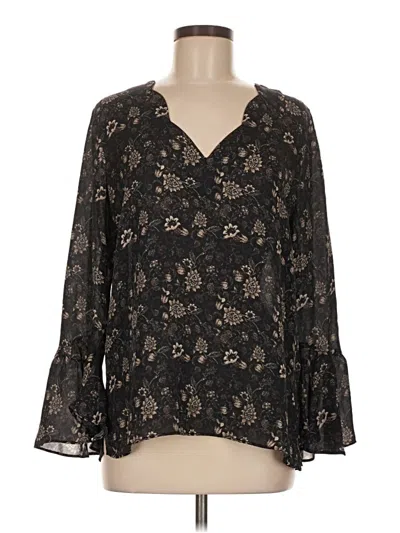 Pre-owned Kobi Halperin Long Sleeve Silk Top Black Plunge Neckline Tops