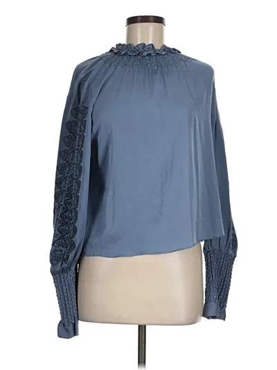 Pre-owned Kobi Halperin Long Sleeve Silk Top Blue Mock Neckline Tops