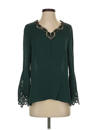 Pre-owned Kobi Halperin Long Sleeve Silk Top Green Keyhole Neckline Tops
