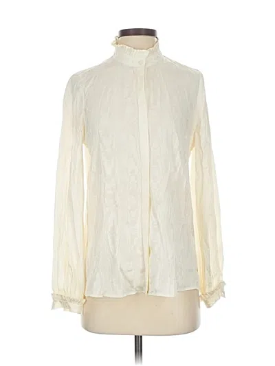 Pre-owned Kobi Halperin Long Sleeve Silk Top Ivory High Neck Tops In White