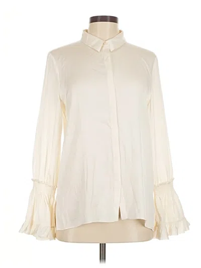 Pre-owned Kobi Halperin Long Sleeve Silk Top Ivory High Neck Tops In White