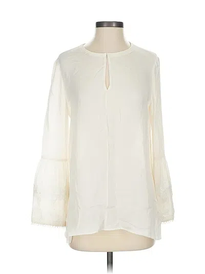 Pre-owned Kobi Halperin Long Sleeve Silk Top Ivory Keyhole Neckline Tops In White