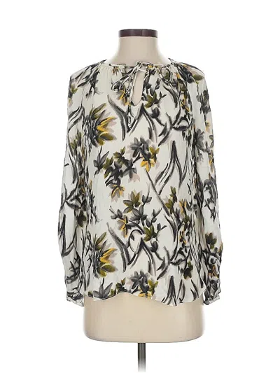 Pre-owned Kobi Halperin Long Sleeve Silk Top Ivory Square Neckline Tops In White