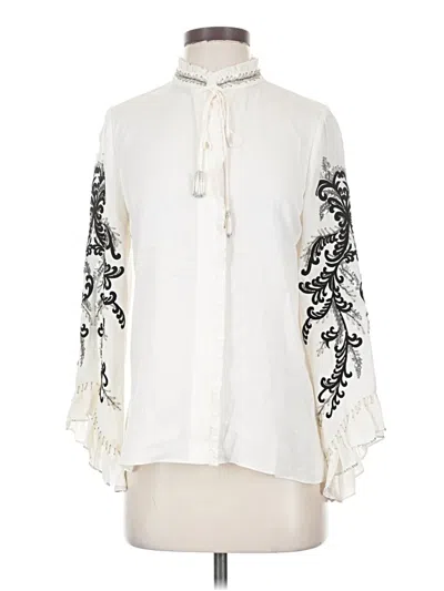 Pre-owned Kobi Halperin Long Sleeve Silk Top Ivory Tie Neck Tops