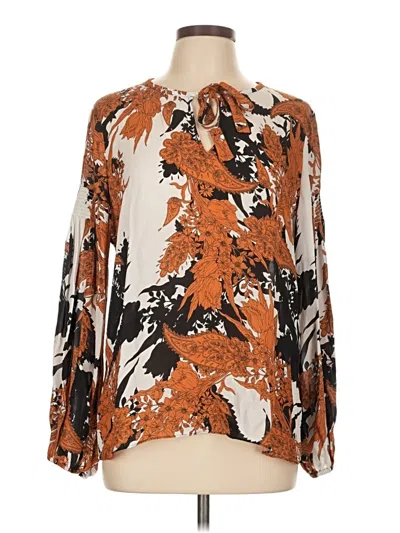 Pre-owned Kobi Halperin Long Sleeve Silk Top Orange Tie Neck Tops