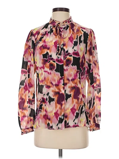 Pre-owned Kobi Halperin Long Sleeve Silk Top Pink Print Pattern Tie Neck Tops