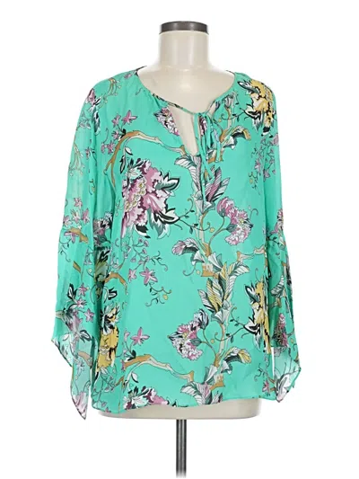 Pre-owned Kobi Halperin Long Sleeve Silk Top Teal Plunge Neckline Tops