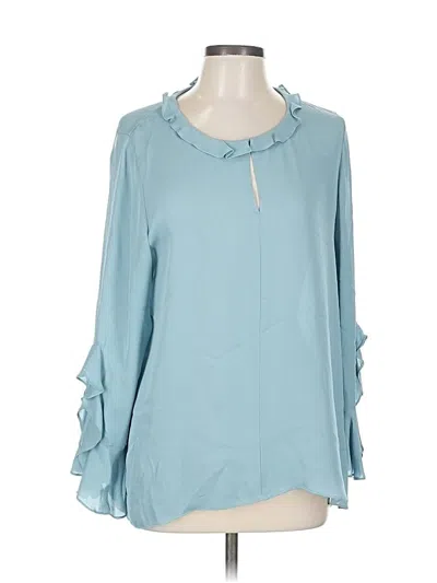 Pre-owned Kobi Halperin Long Sleeve Silk Top Teal Ruffles Neckline Tops In Blue